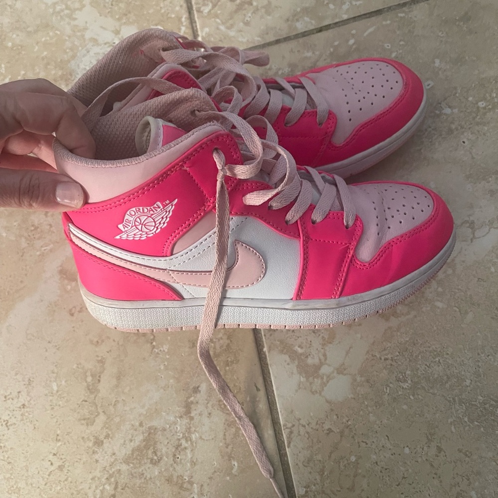 Nike Air Jordan Pink and White High-Top Sneakers